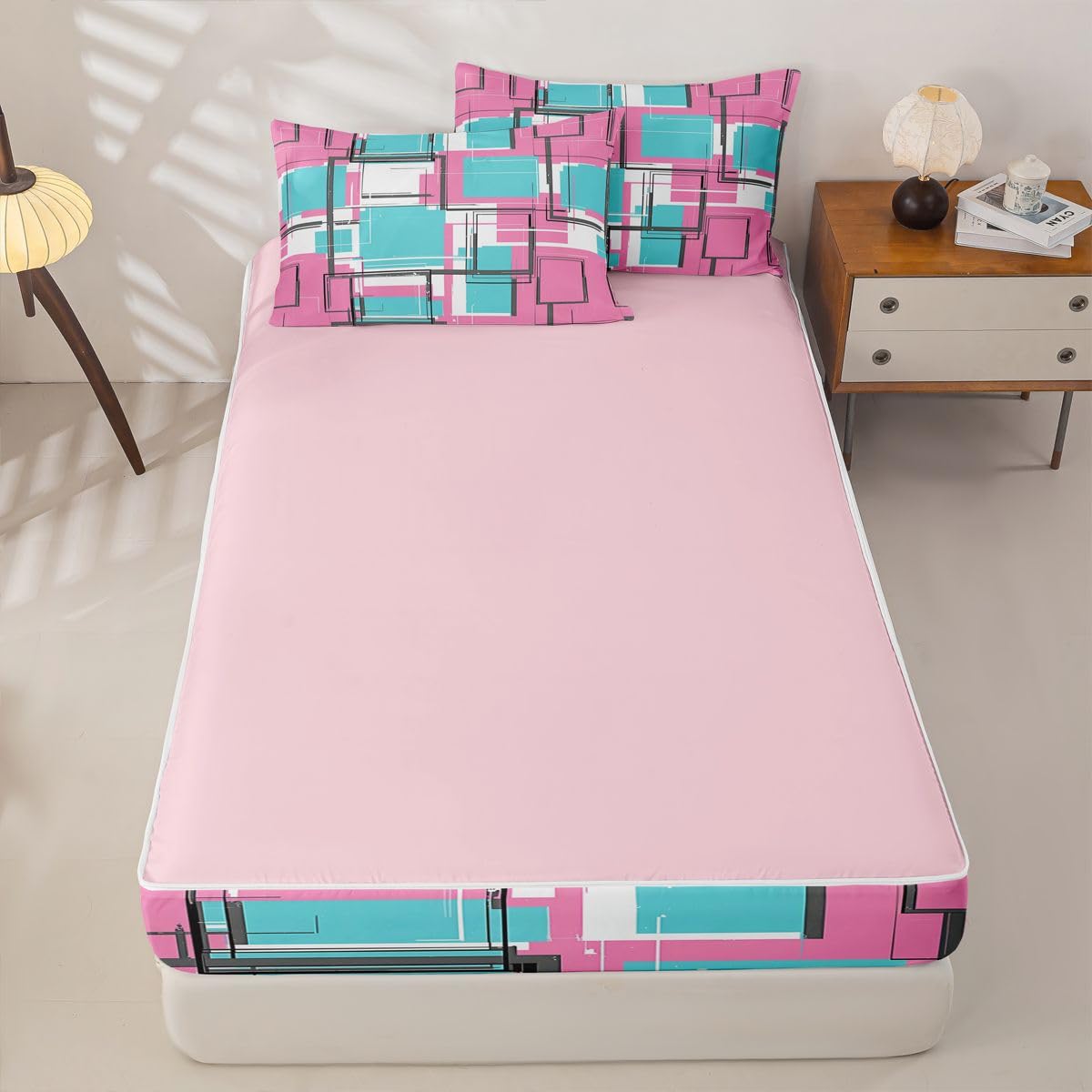 Erosebridal Graffiti Geometric Zippered Comforter Set Fashion Square Lines Zipper Bedding Set Full Size Aesthetic Patterns Bed in a Bag Modern Fashion Geometric Comforter with Sheets