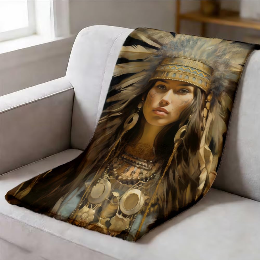 ZHOUSHUTONG Native American Throw Blanket Indian Tribal Chief Print Super Soft Warm Cozy Flannel Blanket for Couch Bedroom Office Southwest Cultural Home Decor Gift 49"x59"