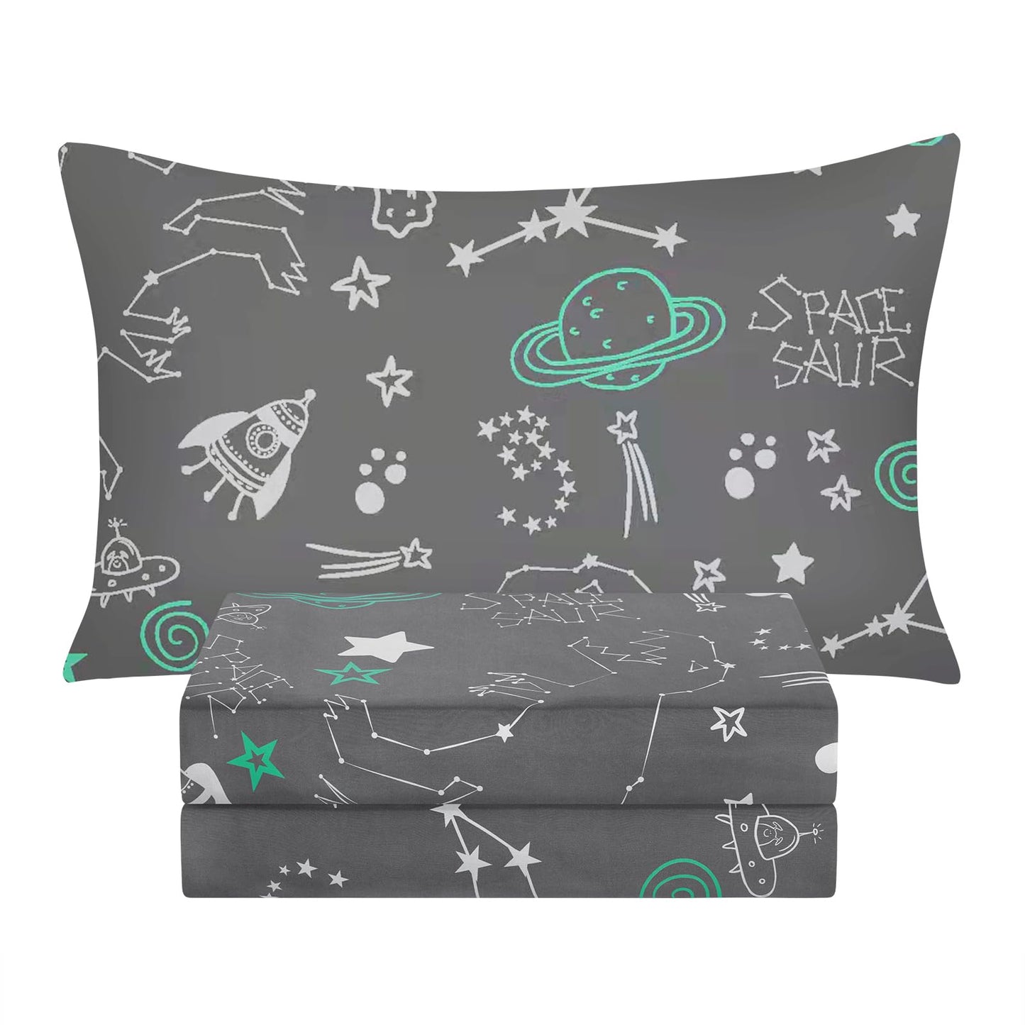 BYSURE Twin Sheets Set Kids(Space Monster, Grey), 3 Pieces Easy Fit Deep Pocket Sheets Set, Breathable Wrinkle-Free Microfiber Bedding for Children
