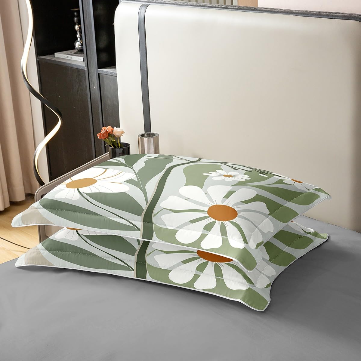 Erosebridal Abstract Boho Floral Full Bedding Set, Retro Green Sage 100% Cotton Duvet Cover, Modern Geometric Botanical Bedclothes for Adults Kids Teens Men, Boho Mid Century Comforter Cover