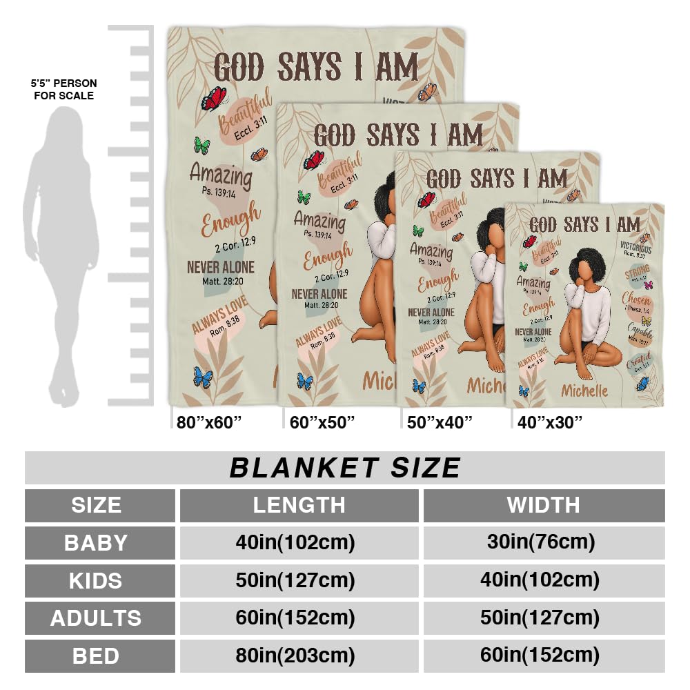 CAPOZEN Personalized God Says I AM Blanket – Custom Name African Inspirational Christian Throw Blankets Gifts for Queen Girl Black Women (Style #2)