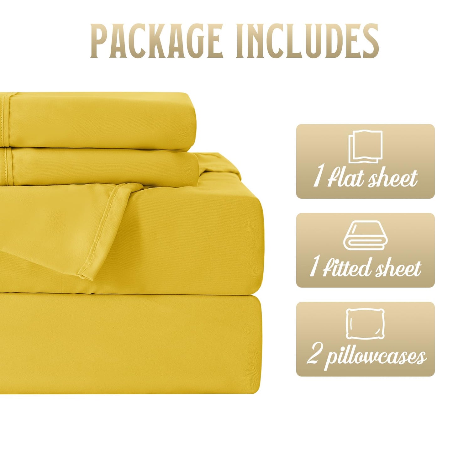 ChicView Full Sheet Set,4 Pieces Hotel Luxury Breathable Soft Microfiber Bedsheets, Anti Pilling Deep Pockets Easy Care Bed Sheets, Yellow
