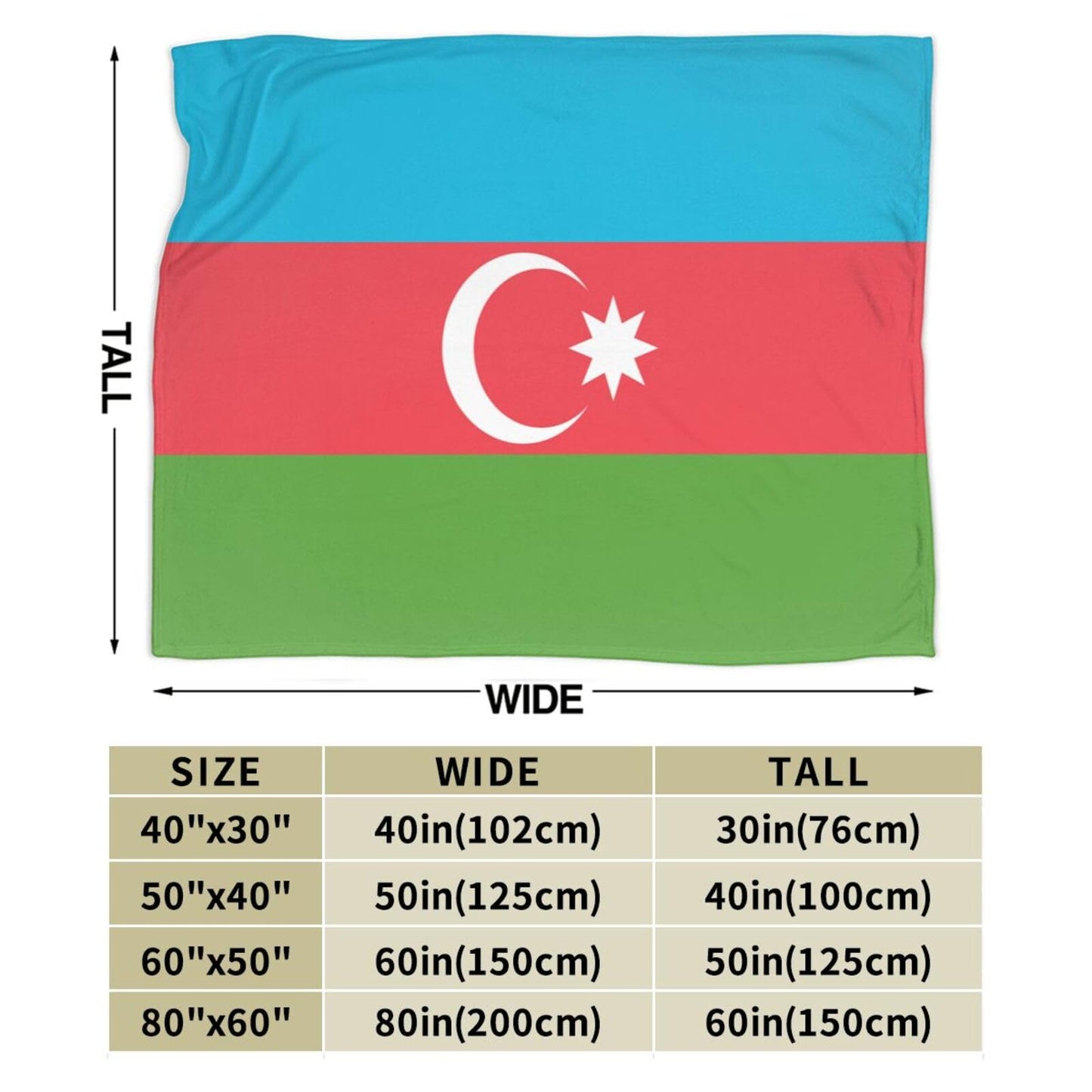 Azerbaijani Classic Flag Blanket Throw Blanket for Couch Sofa Plush Fleece Bed Blankets Lightweight Comfy Flannel Ultra-Soft Warm Blankets for Home Camping Travel Gift 80"X60"