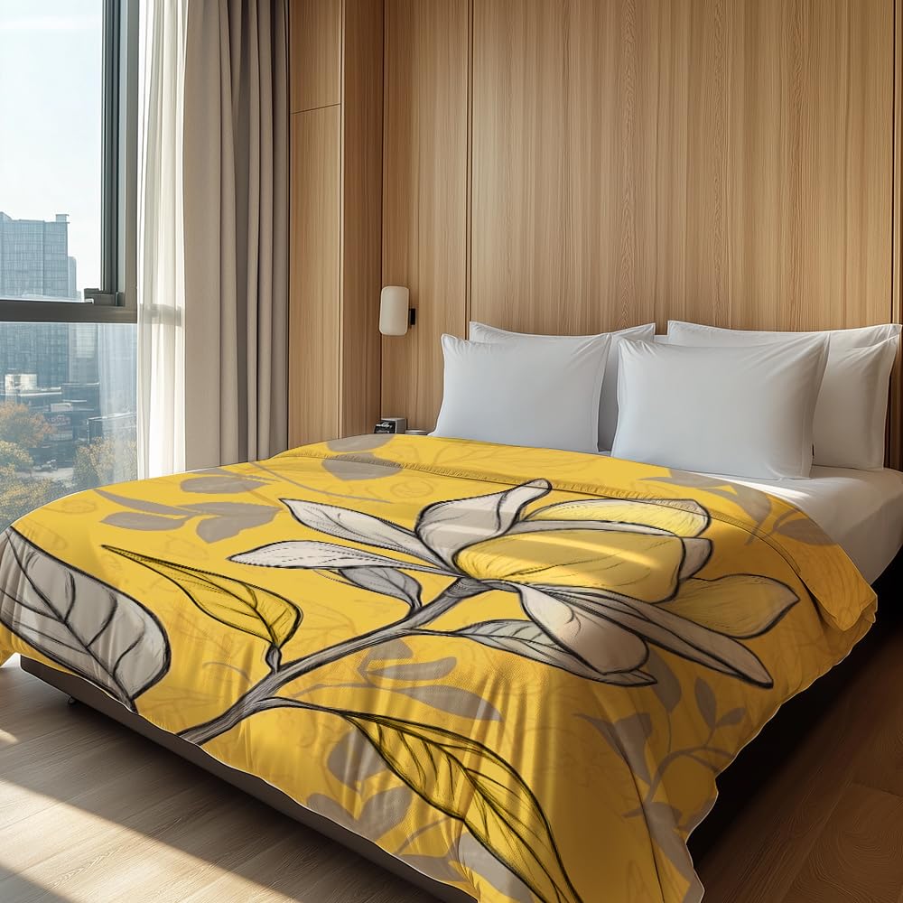 HUNXIAOJ Flower Print Blanket Rustic Floral Throw Blanket Floral Bedding Country Flower Decor Warm Soft Flannel for Bed Sofa Couch (49in x 59in)