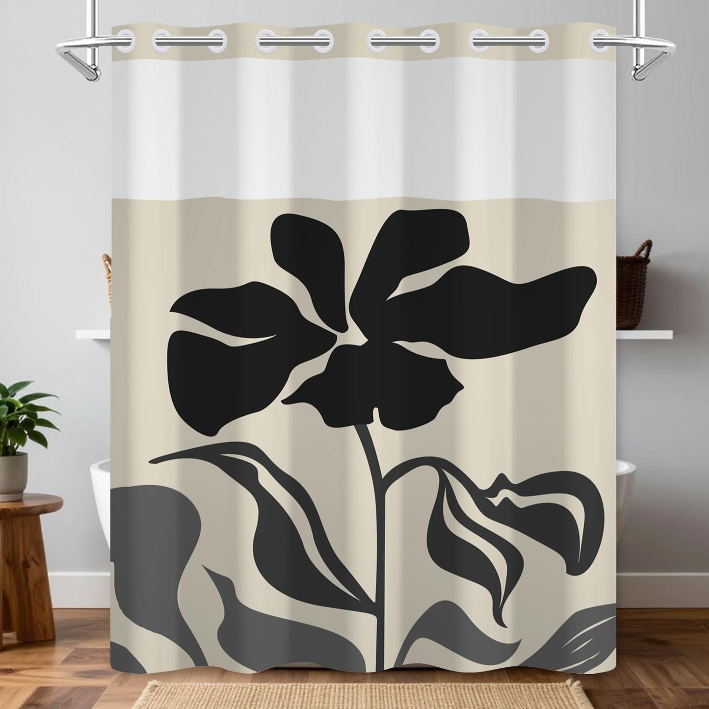 NAEMBCU Abstract No Hook Shower Curtain with Liner 71 x 74 Inch