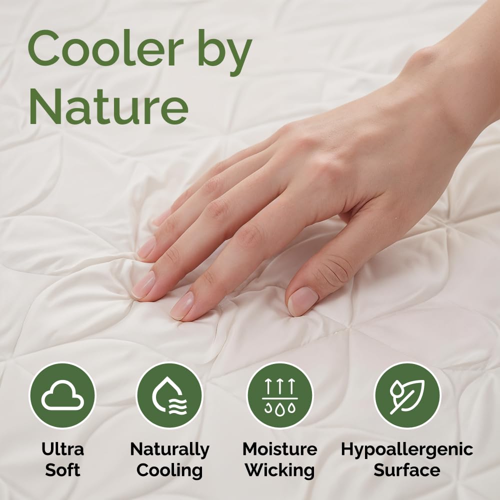 Waterproof Cooling Mattress Protector - Mattress Cover Queen Size - Viscose Made From Bamboo - Soft, Breathable, Noiseless & Washable - Fitted Sheet Style & All Round Protection - (60" x 80") White