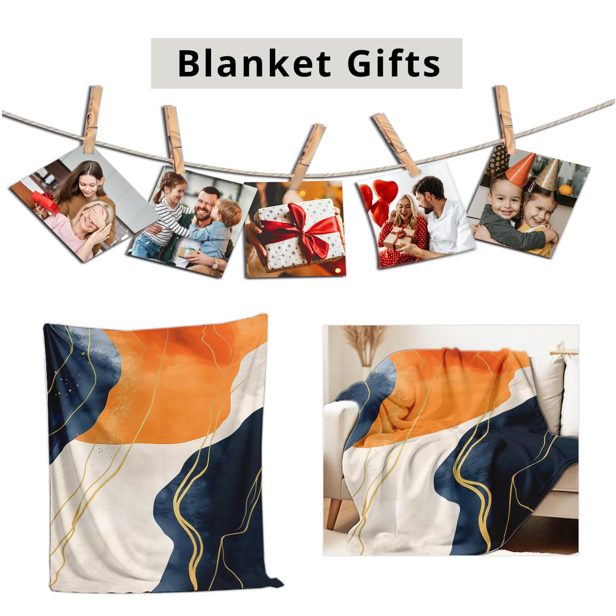 HUNXIAOJ Orange Blanket Throw for Couch Bed Abstract Print Blanket Soft Flannel Bedding Modern Bedroom Home Decor (49"x59")