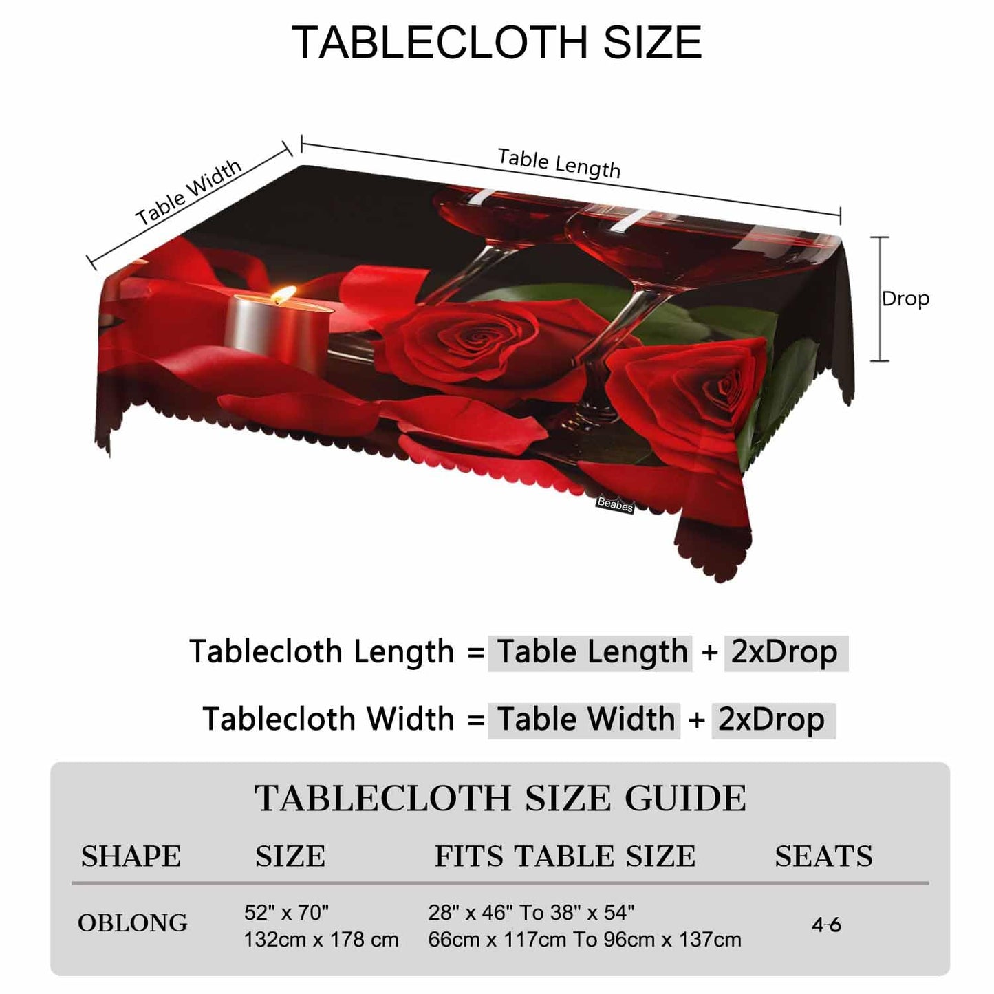 Beabes Wine Table Cloth Rectangle Table 52"X70", Romantic Red Wine Glasses Rose Wipeable Table Cover for Dinner Kitchen, Indoor Outdoor Tablecloth for Party Banquets Weddings