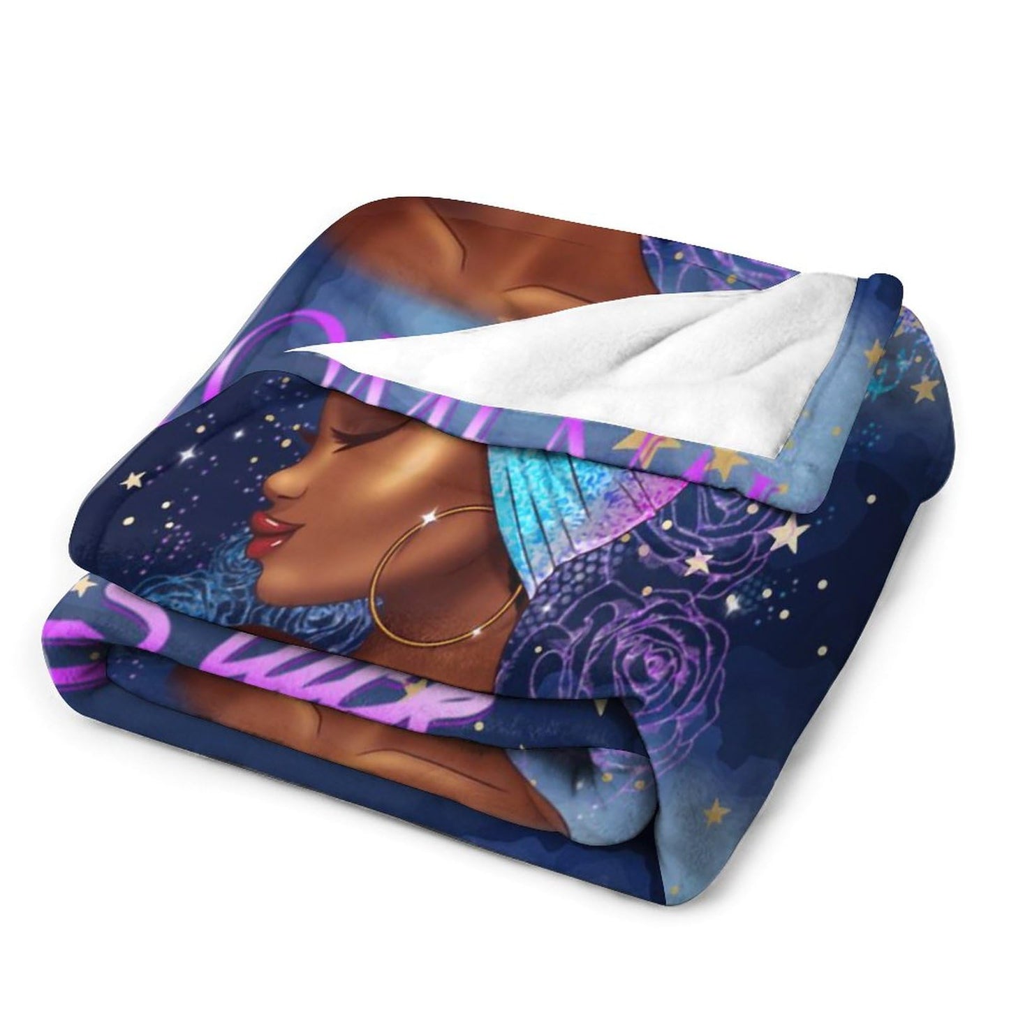 African American Woman Bedding Fleece Throw Blanket, Starry Sky Inspirational Cute Beautiful Black Grils All Season Flannel Soft Warm Microplush Lightweight Thermal for Sofa Bed Bedroom 40"x50"