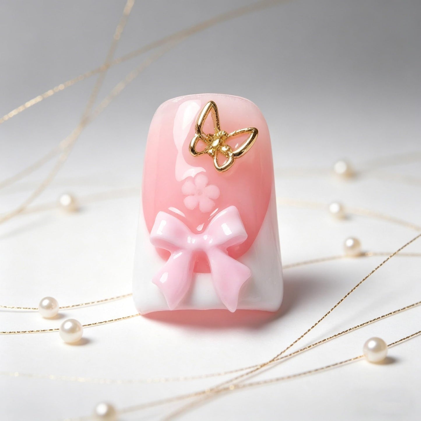 Handmade Press on Nails 3D Cute Glue on Nails for Women, Luxury Duck Nail Art Design, Fake Nails with 3D Nail Charms Size M 10