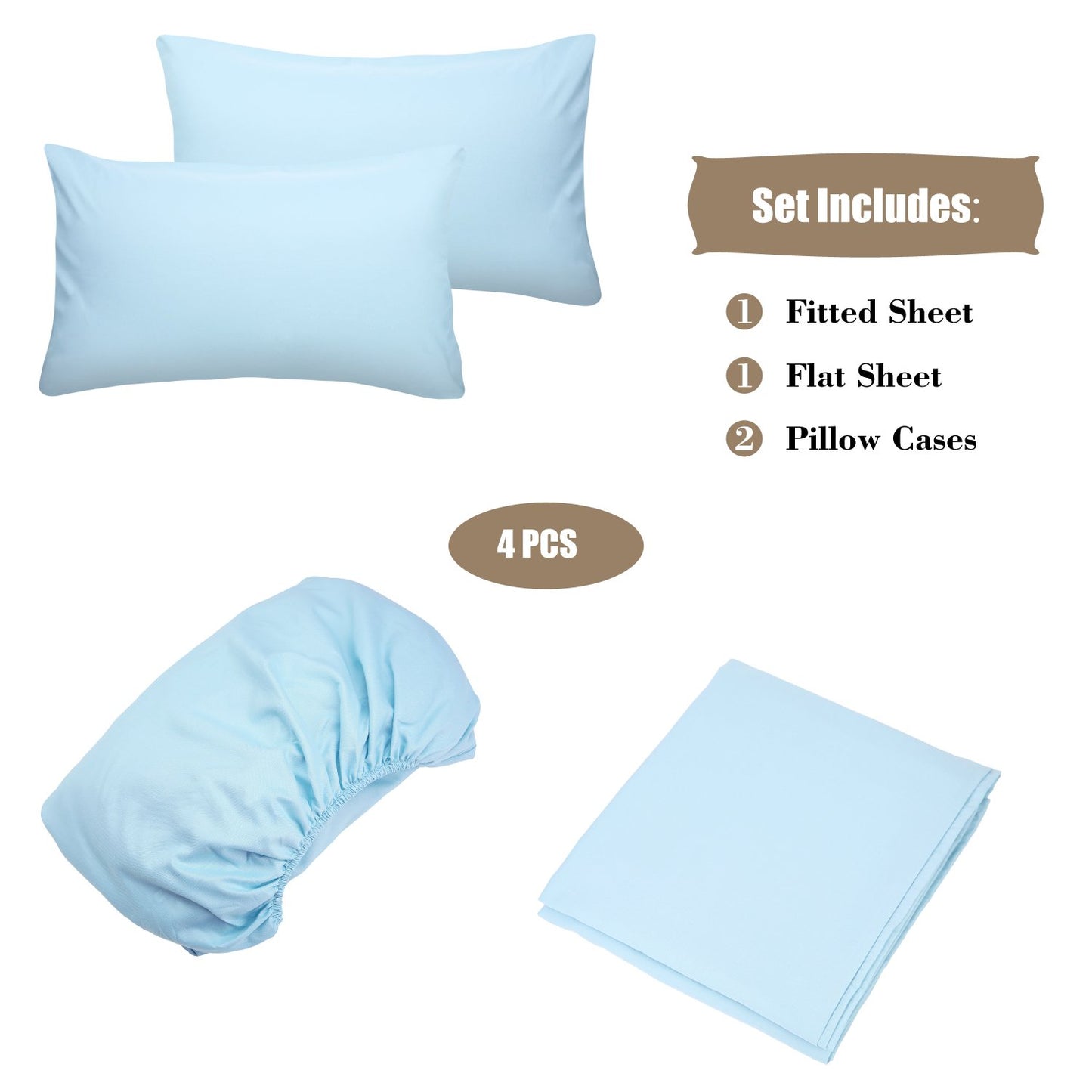 4 Piece Bed Sheet Set (Queen,Baby Blue) 1 Flat Sheet,1 Fitted Sheet and 2 Pillow Cases,Brushed Microfiber Luxury Bedding with Deep Pockets