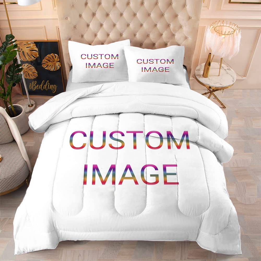 iBedding Custom Comforter Set with Photos Personalized Customized Picture Bedding Sets for Boys Girls (1 Comforter and 2 Pillowcases)