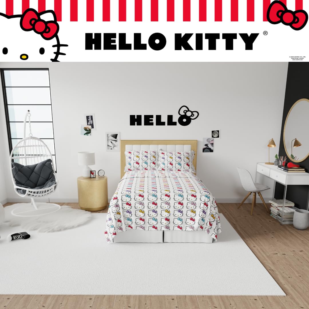 Hello Kitty Bows Bedding Super Soft Cozy Microfiber 4 Piece Full Sheet Set, (Officially Licensed Product) By Franco