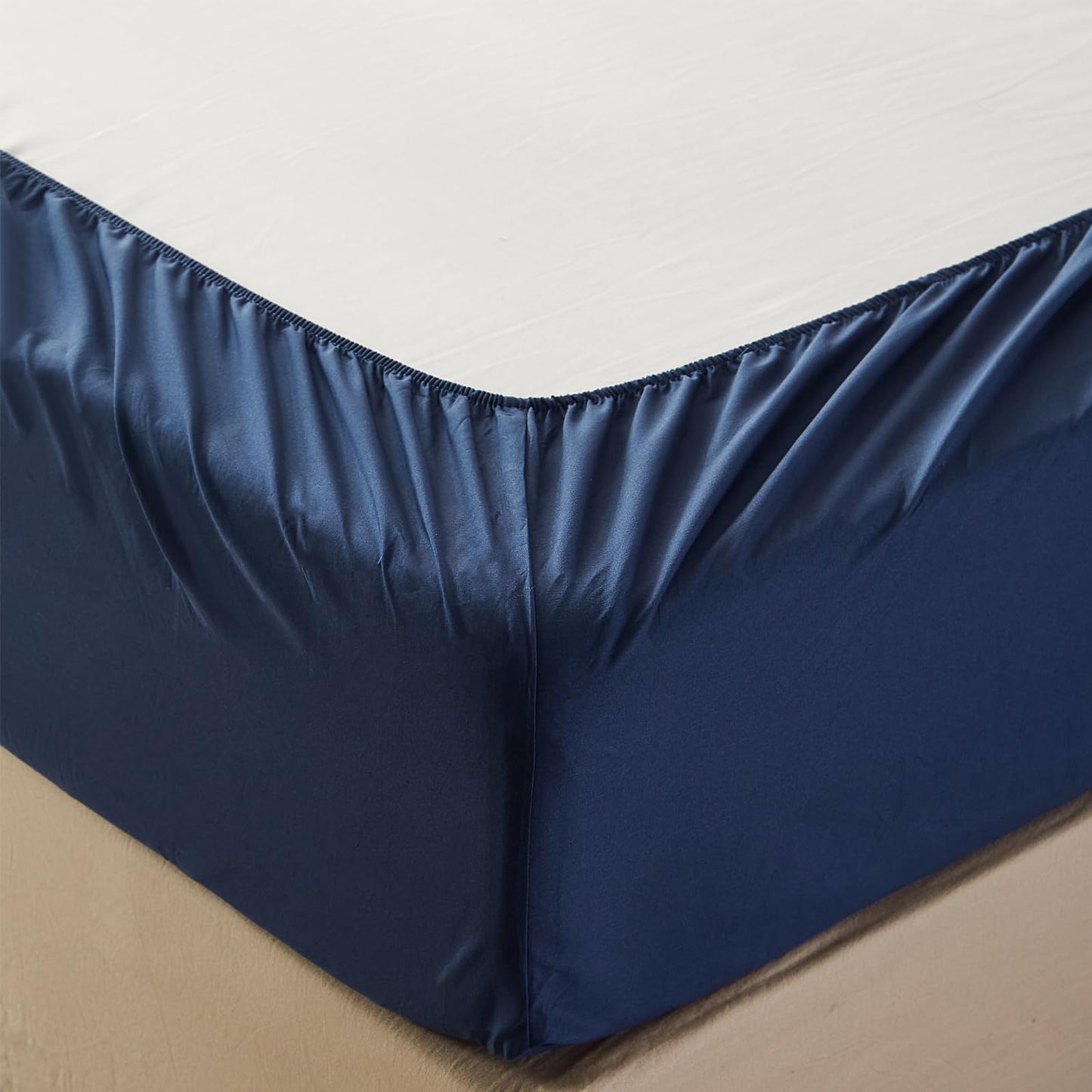 AiMay 6PC Sheet Pillowcase Set Deep Pocket Double Brushed Microfiber Soft Durable Solid Color Wrinkle Free 1 Flat Sheet 1 Fitted Sheet 2 Pillowcases 2 Pinch Plated Pillowcases(Navy Blue, Queen)