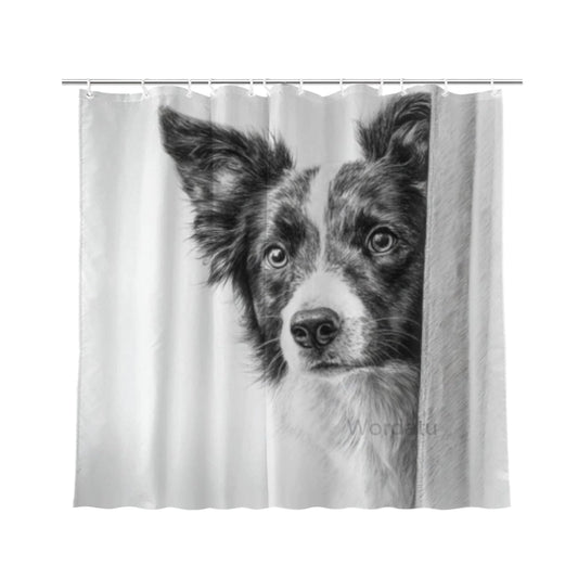 Wordatu Border Collie Shower Curtain Bathroom Set 72x72 Inches Taking a Bubble Bath Animal Bath Animal Pet Dog Art Home Decor 12 Hooks
