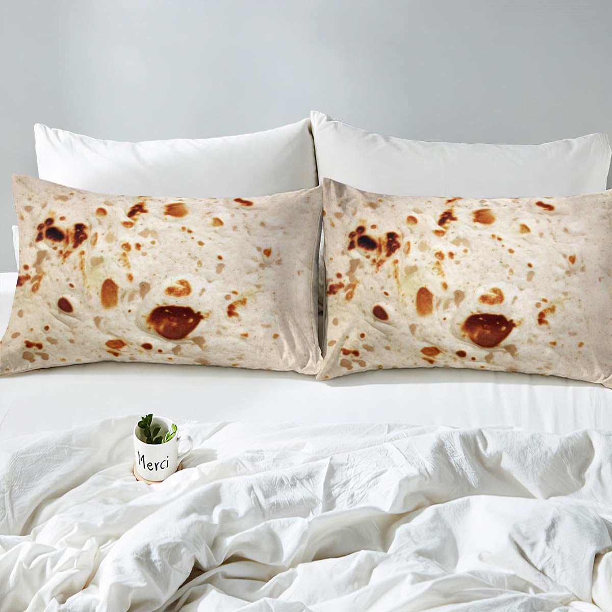 Feelyou Burritos Tortilla Bedding Set for Adult and Kids Ultra Soft Giant Funny Realistic Food Bed Sheet Set Set Breathable Novelty Soft Flannel Taco Fitted Sheet Queen Size 3Pcs