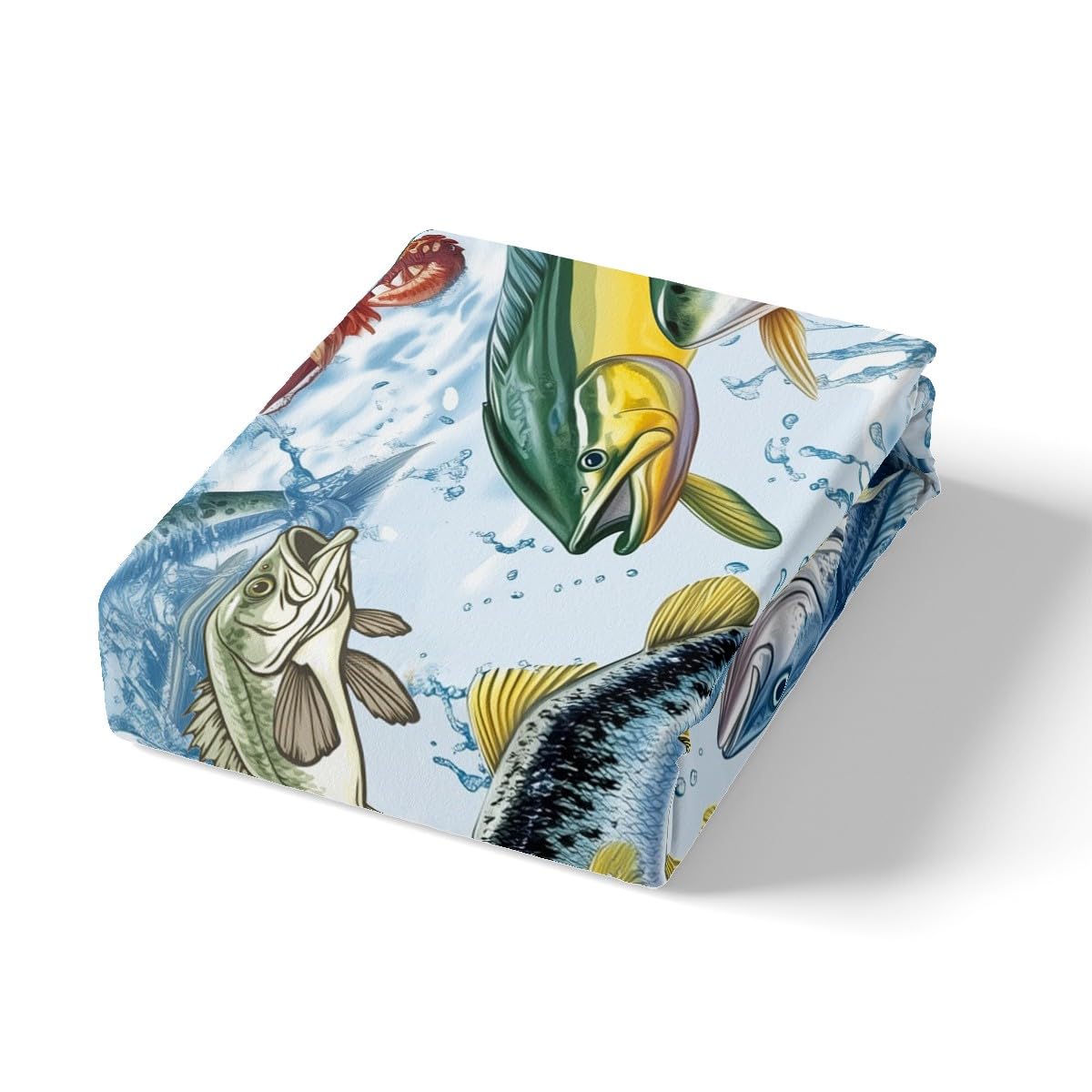 Bass Fish Bedding Sets Twin Size,Fishing Hunting Fitted Sheet 2Pcs for Kids Teens Men Adult Room Decor,3D Fish Animals Bed Sheet Modern Blue Green Deep Pocket Sheet,1 Pillowcase