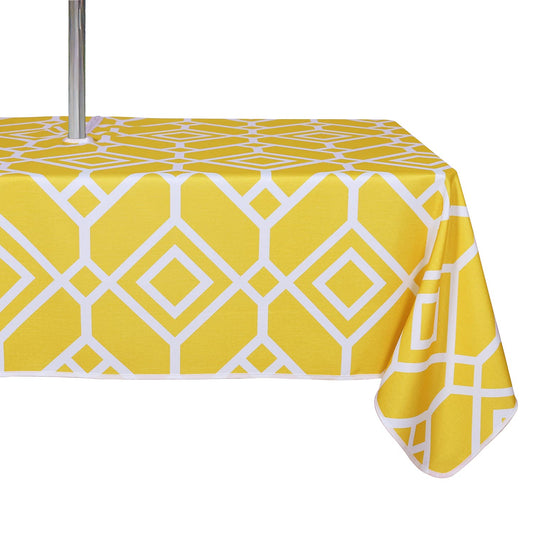 LUSHVIDA Moroccan Outdoor Tablecloth with Umbrella Hole and Zipper, 60 x 84 Inch Yellow, Rectangle Waterproof Wrinkle Free Table Cloth Decorative Fabric Washable Table Cover for Patio, Party, Picnic