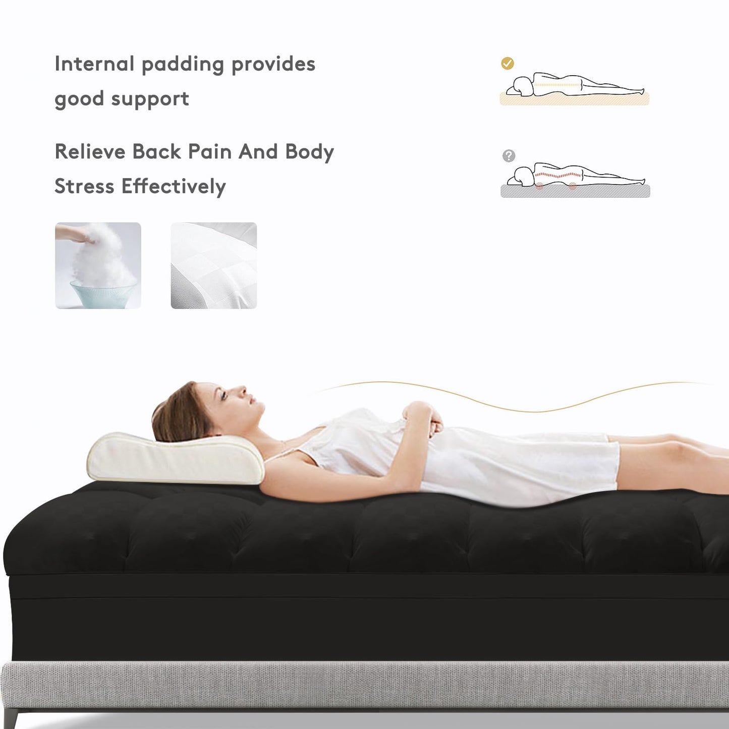 SameBed Mattress Topper Queen,Extra Thick Mattress Pad Cover for Back Pain,Cooling Mattress Protector with 8-21 Inch Deep Pocket,Overfilled Down Alternative Filling,Black
