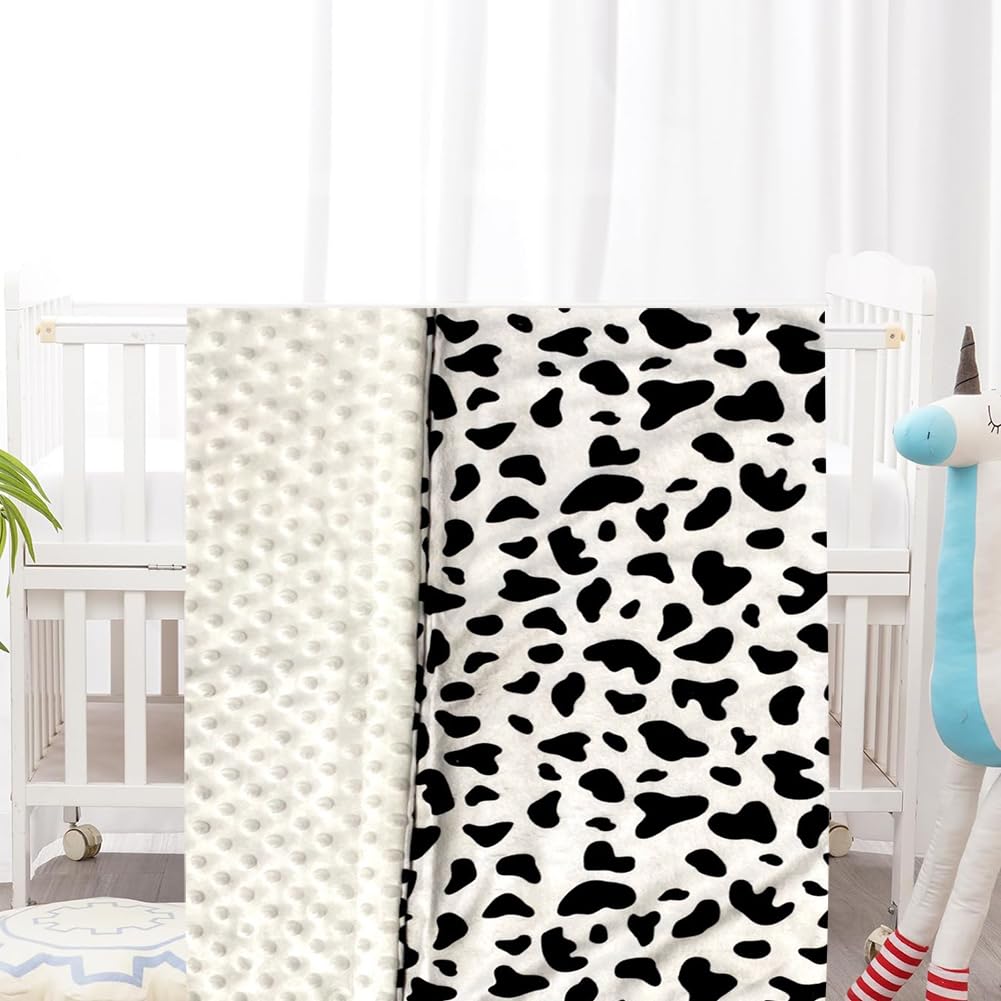 Baby Blanket for Boys Girls Super Soft Double Layer Minky with Dotted Backing Cute Cow Crib Receiving Blanket Bed Throws for Newborns Nursery Stroller Toddler 30 x 40 Inch (Black White Cow)