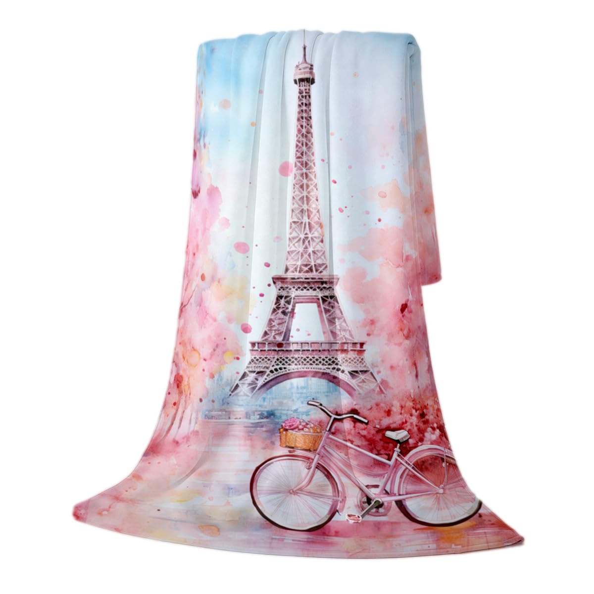 HUNXIAOJ Paris Eiffel Tower Blanket Pink Romantic Paris Decor Flannel Eiffel Tower Soft Throw for Bed Chair Car Sofa Couch Girls Bedroom Home Decor Gifts for Girls Women 49"x59"