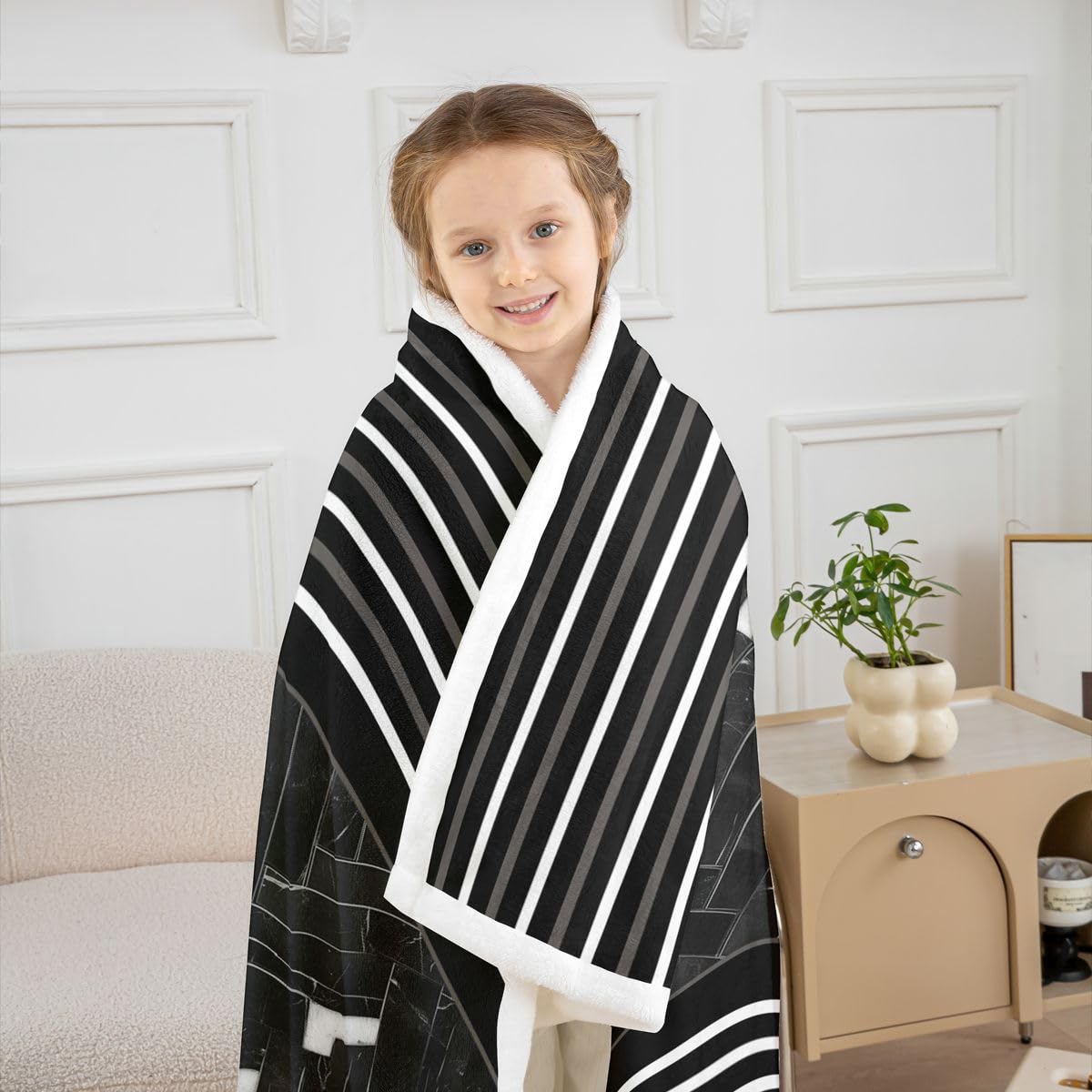 jejeloiu Black Fleece Throw Blanket Baby 30"x40" Kids Stripe Geometric Sherpa Blanket Plush Fuzzy for Bed Couch Chair Living Room, Marble Bed Blanket Room Decor