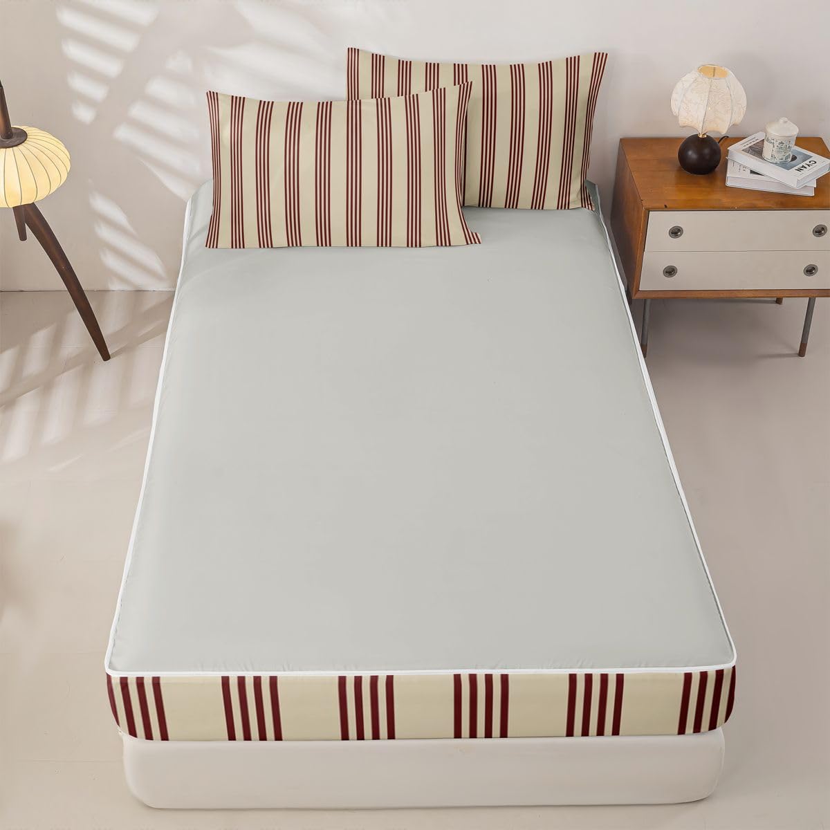 Feelyou Stripes Comforter Set Geometric Zipper Bedding Queen Luxury Boys Girls Comforter Set with Fitted Sheet and Pillowcases Bed Sheet Sets with Fitted Pillowcases for Bedroom Bed Decor