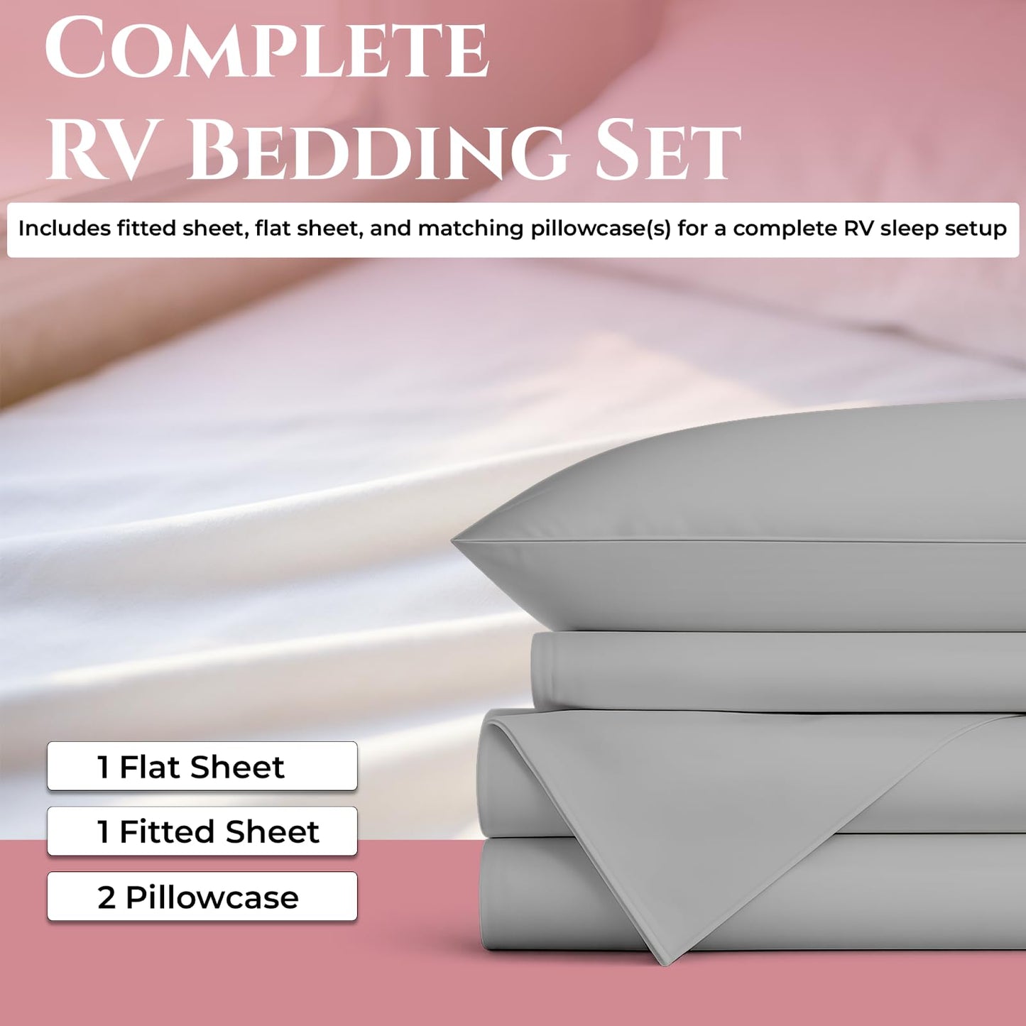 MyGiza Sheets 400TC Egyptian Cotton RV King (72 x 80) 4Pc Set - Soft, Durable, Deep Pocket Sateen Weave Sheets with Superb Elastic for Low Profile Foam & Tall Mattresses - Solid Light Gray