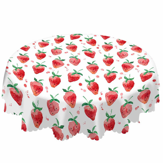 AOYEGO Red Strawberry Round Tablecloth 60 Inch Lovely Fruit Fresh Berry Tempting Bright Watercolor Art Table Cloth Polyester Tablecloths for Home Decor, Parties, Picnic