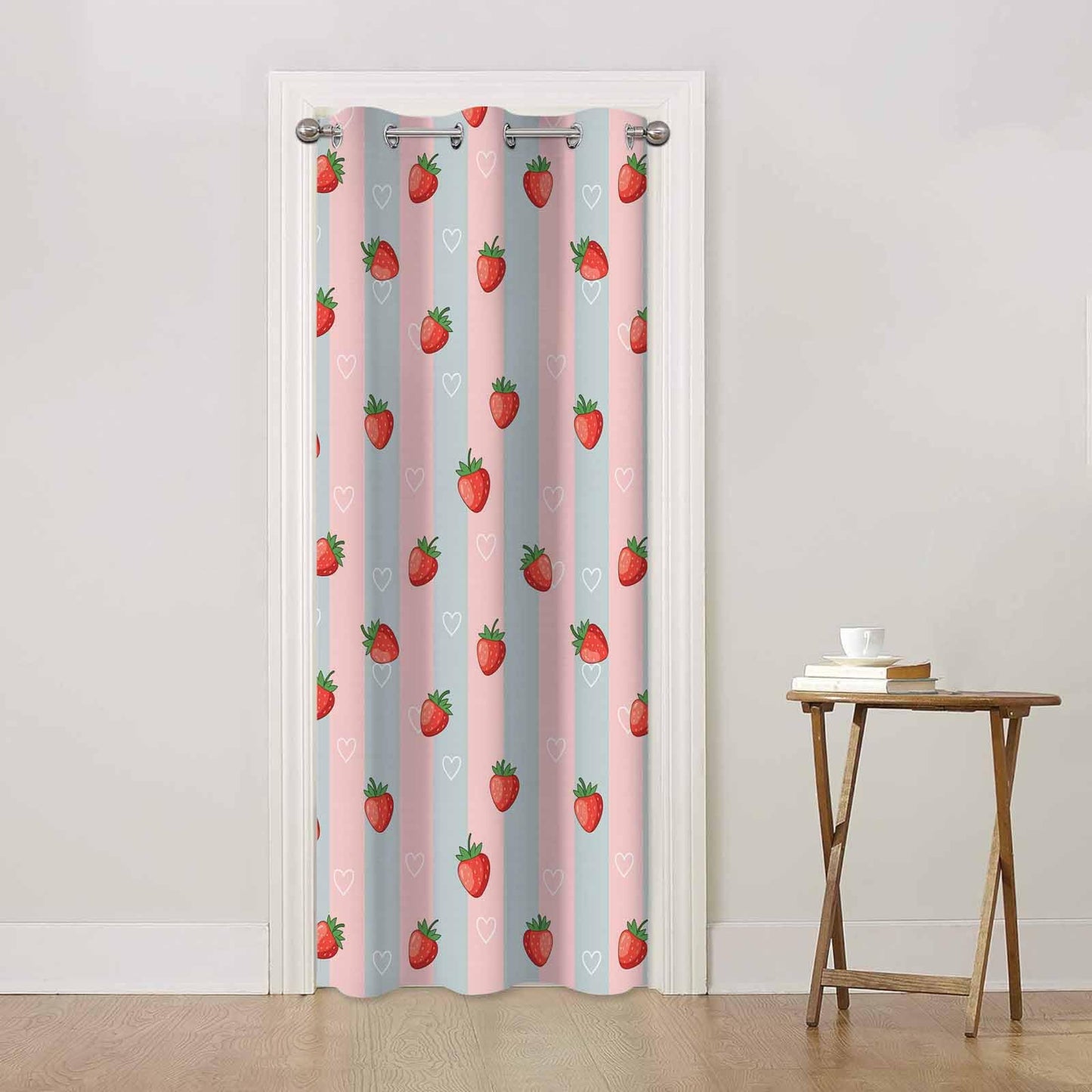 Haciadan Strawberry Doorway Curtains Pink Strawberry Fruit Summer 1 Panel 34" W X 80" L Door Drape for Kitchen Restaurant Bedroom Living Room