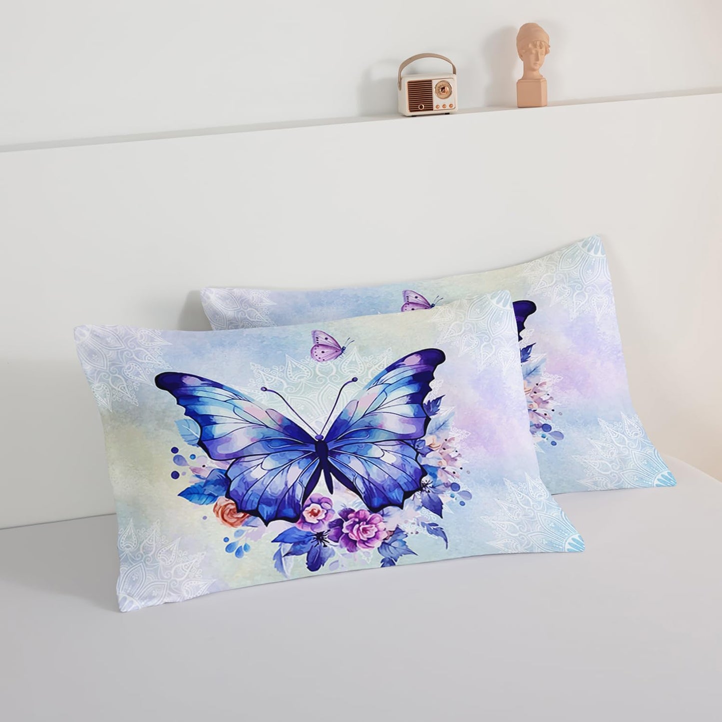 HOSIMA Floral Purple Butterfly Comforter-Soft Microfiber,Fantasy Butterfly Aesthetics Full Size Bed in a Bag for Kids Girls Teens Women,Mandala Preppy Bedding 3Piece with 2 Pillow Shams.