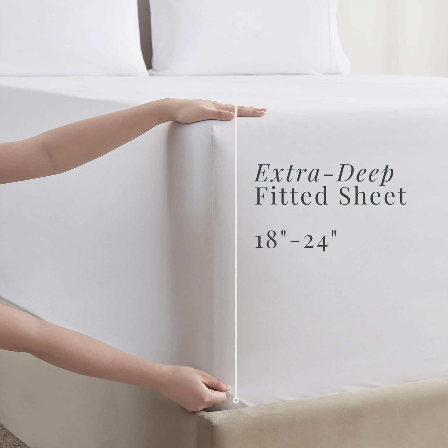 Hearth & Harbor Extra Deep Pocket Queen Sheets Sets - Fits Mattress 18-24 Inches Deep - Extra Deep Pocket Sheets - 6 Piece Queen Size - White