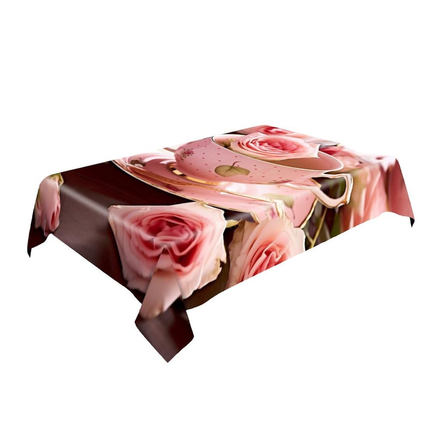 Vuiopuf Tea Cups with Roses Romantic Shabby Print Rectangular Tablecloth Perfect for Home, Restaurant, Hotel & Outdoor Patio Use