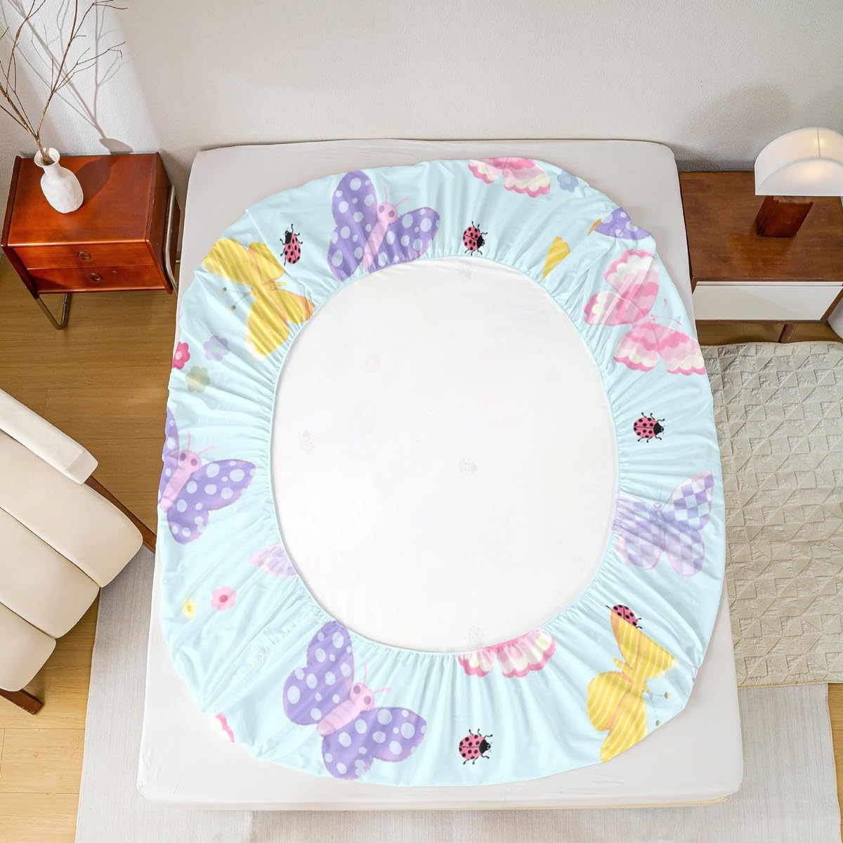 Feelyou Yellow Butterfly Fitted Sheet Twin Size for Kids Boys Girls Pink Butterflies Print Bed Sheets Set 16" Deep Pocket Cute Flowers Bedding with 1 Pillowcase Ladybug Room Decor