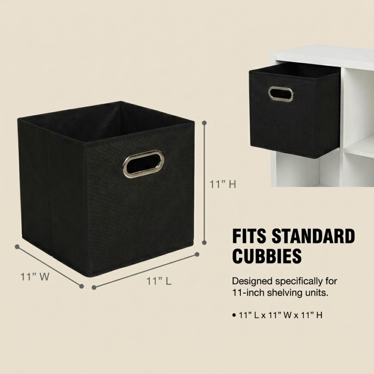 Household Essentials Foldable Fabric Storage Bins 6 Piece Set, Strong Poly-Woven Fabric, Sturdy Chipboard Sides, Grommet Front Handle, Stackable, Classic Design, Black