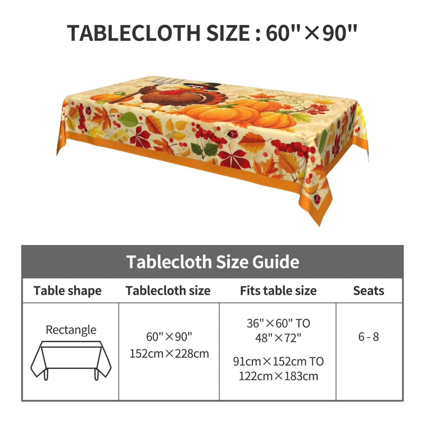 mutakin Thanksgiving Day Rectangle Tablecloth Washable Table Cloth 60x90 Inch Table Cover Waterproof for Decoration Kitchen Dining Room