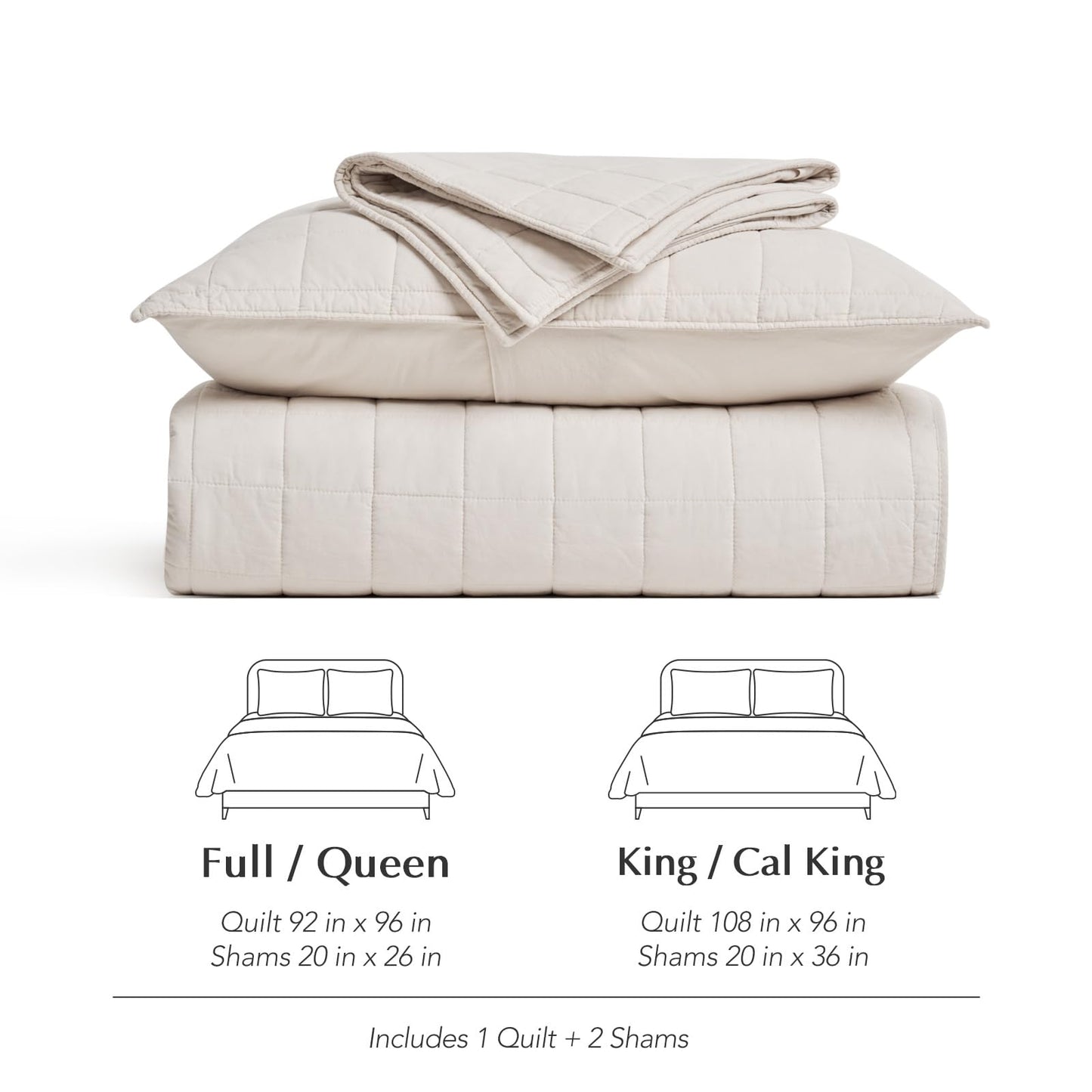 EVERGRACEHOME 100% Cotton Box Stitch Quilt Bedding Set King Size 3 Pieces, Garment-Washed Lightweight Soft Cozy Coverlet, Oversized Quilted Bedspread Sets with 2 Shams for All Season, Birch