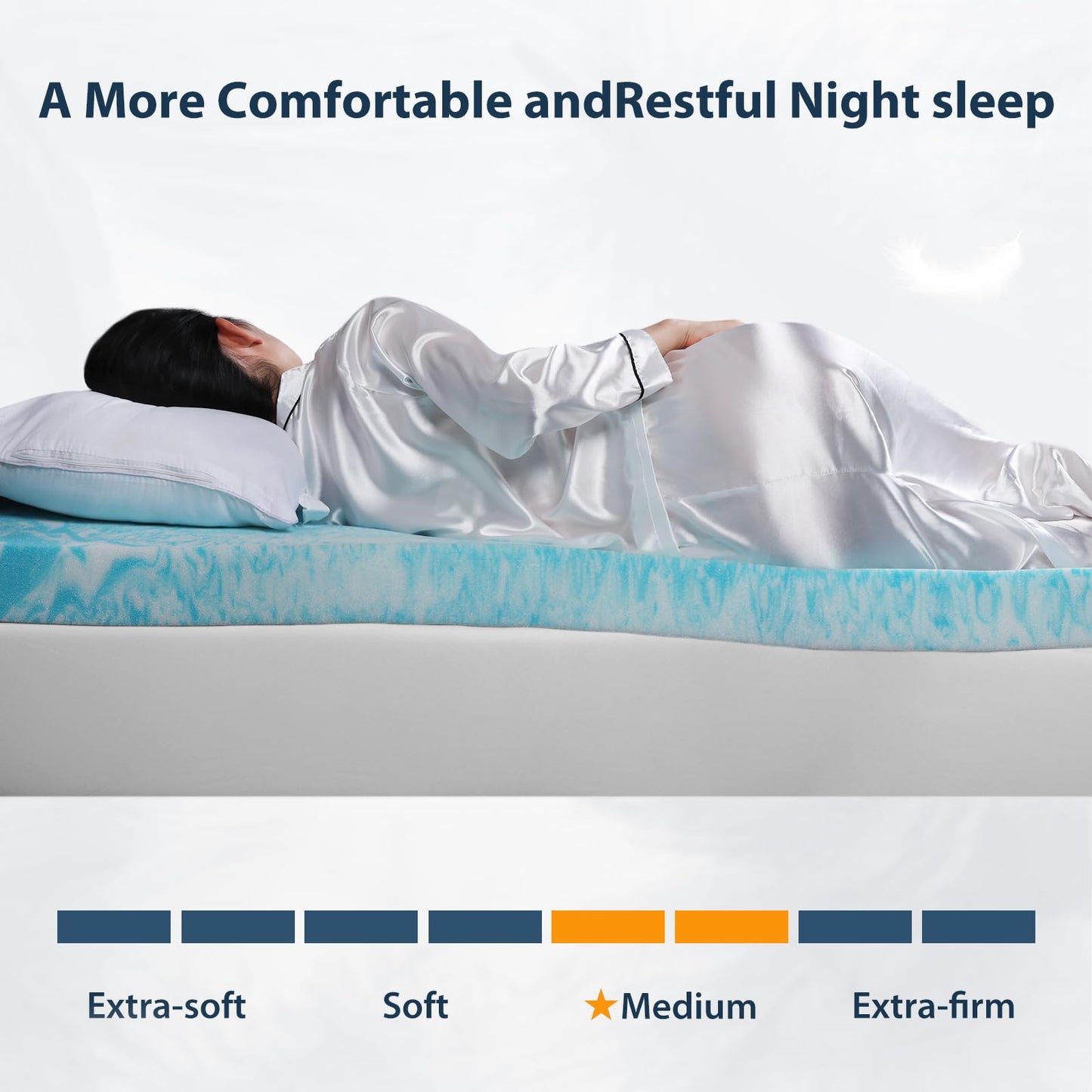 Colvay 3 Inch Gel Memory Foam Mattress Topper Queen Size - Cooling Blue Foam Pad for Pressure Relief, CertiPUR-US Certified, Comfortable Bed Topper