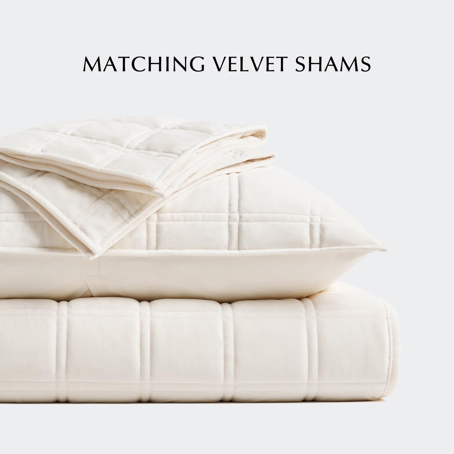 EVERGRACE 3 Pieces Luxurious Velvet Quilt King Size, Ultra Soft Bedspread Coverlet Set, Double Box Stitch Lightweight Velvet Comforter for All Season with 2 Shams, Cream White, 108"x96"