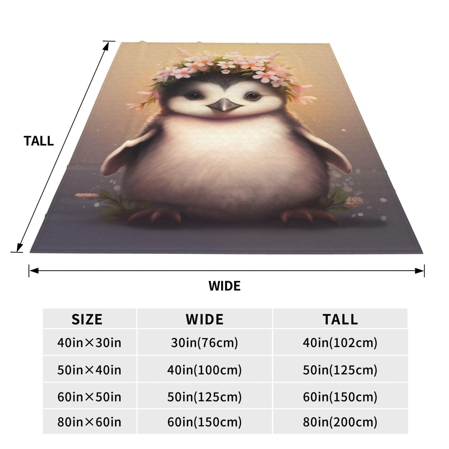 amepay Cute Pudgy Penguin with Garland Blanket Gifts for Kids Adults Cartoon Flannel Throw Blankets for Home Couch Bed Sofa Soft Fuzzy Lightweight Decor All Season 60x50 Inches