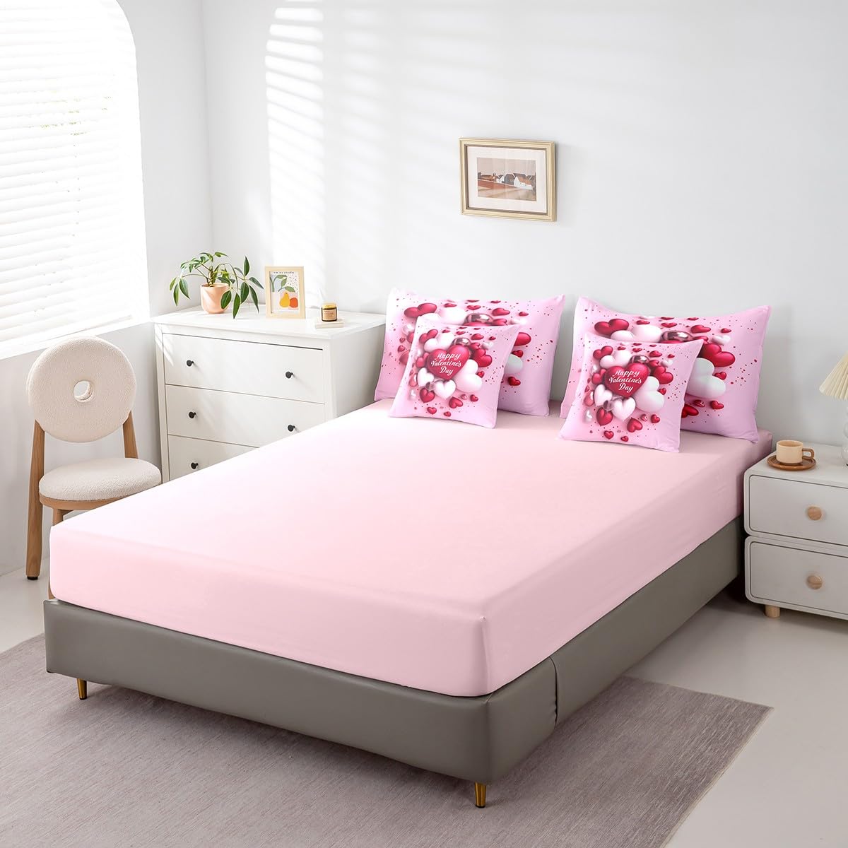 Erosebridal Happy Valentine's Day Bed in A Bag Romantic Love Balloon Comforter Set for Girls Teen Women,Pink Red Balloon 7 Piece Bedding Set Full Size,Soft Lightweight Pink Sheet Set with Comforter