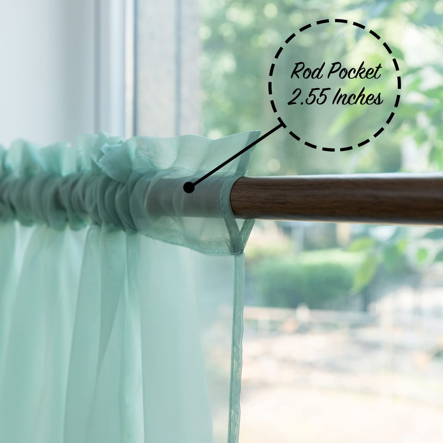 PearAge Beaded Sheer Valance Curtains for Living Room,Rod Pocket Farmhouse Window Valance, Bead Trim Tassel Voile Sheer Curtain Valance for Bedroom Bathroom Cafe 51x24 Inches (Mineral Blue) 1PC