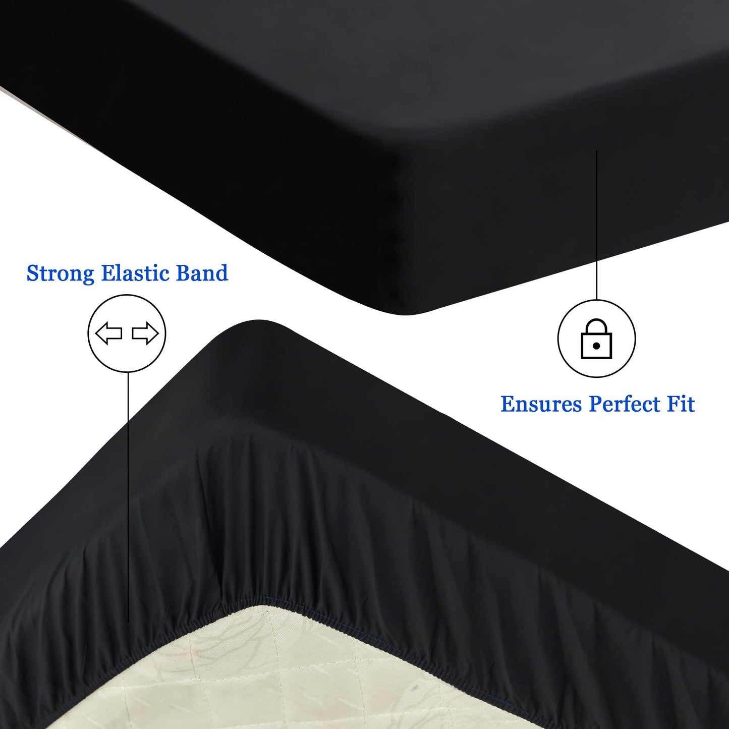 Sufdari Mattress Protector,Waterproof 18" Deep Pocket Mattress Cover Fitted Sheet Style with Elastic Rubber Band,Washable and Easy Care-Black,Queen