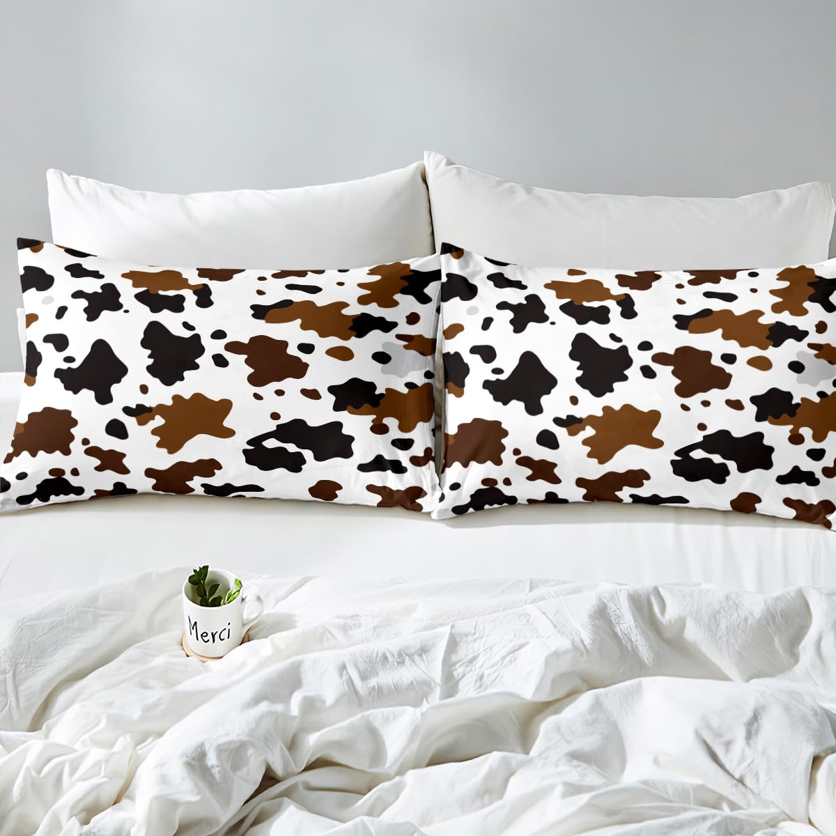 Cowhide Fitted Sheet Farm Cow Print Bedding Sets Brown Black Tie Dye Sheet Set for Kids Boys Girls Adults Farmhouse Animal Western Cowboy Top Flat Sheet with 2 Pillow Cases King