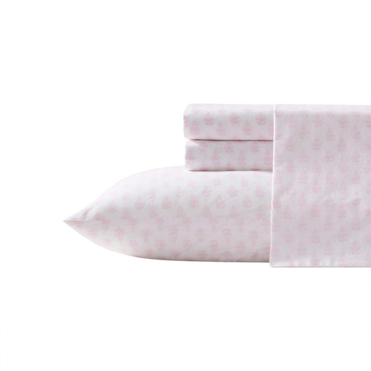 Laura Ashley - Twin Size Sheet Set, 100% Cotton Percale Bedding with Matching Pillowcase, Fully Elastic Fitted Sheet, Deep Pocket, Floral Room Decor (Francesca Pink)