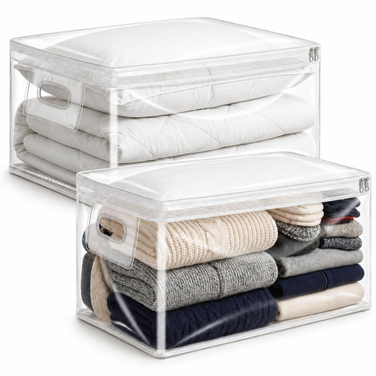 20 Gallon Jumbo Clear Storage Bags with Zipper, 2 Pack Extra Large Under Bed Storage Bags (15.75x26x11.9 in) Transparent Plastic Bags for Clothes, Blankets, Comforters, Quilts & Seasonal Storage