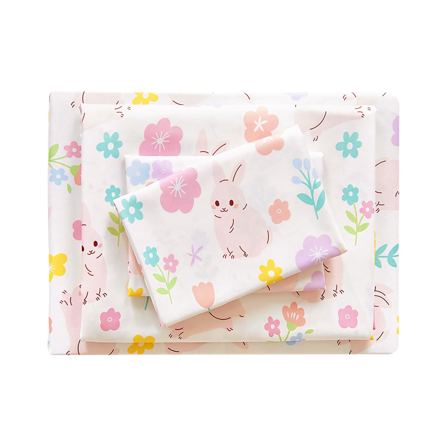 MCO Kids Full Size Bed Sheets, Soft Microfiber Full Size Sheets for Boy Girls, 4 Pieces Breathable Full Bed Sheet Rabbit