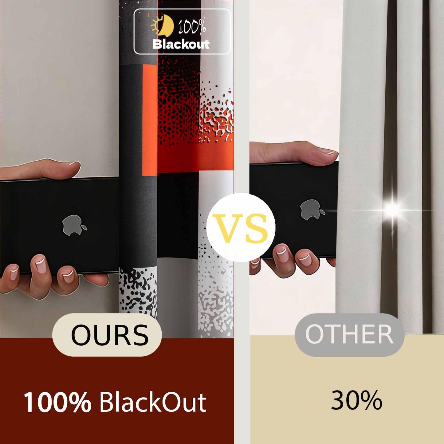 100% Blackout Curtains Abstract Black Red Curtains for Bedroom Geometric Black Out Grommet Window Drapes Room Insulated Darkening Modern Window Curtain for Living Room, 52x84 Inches