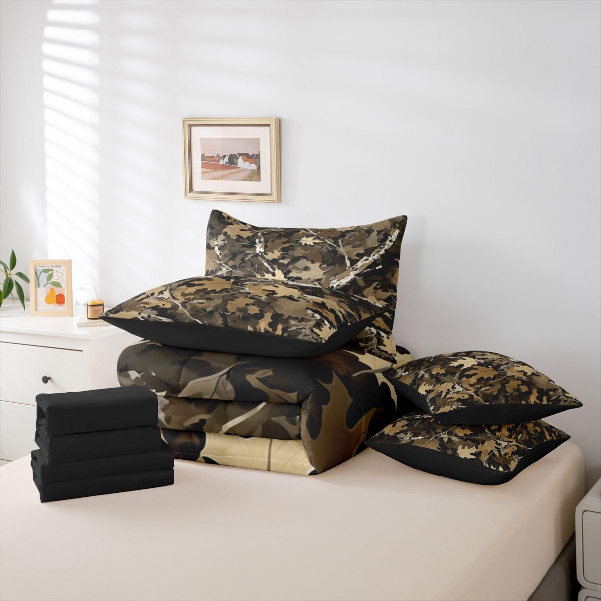 Feelyou Tree Branches Queen Comforter Set with Sheets for Kids Boys Girls Tree Leaf 7 Pieces Bedding Set Botanical Bed in a Bag Nature Theme Room Decor Soft Microfiber