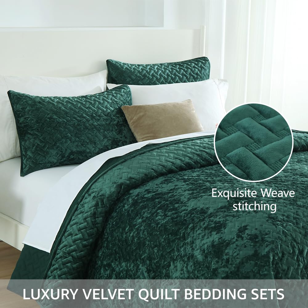 Liians Velvet Bedspread Quilt Bedding Sets,Luxury Elegant Ultra Soft Velvet Comforters Coverlet Blankets,Weave Stitching Pattern Cotton Quilted Bedspread for All Seasons,Turquoise,King Size